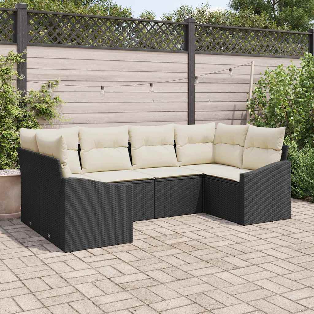 vidaXL Sofa Set mit Kissen 6 pcs Schwarz Poly-Rattan