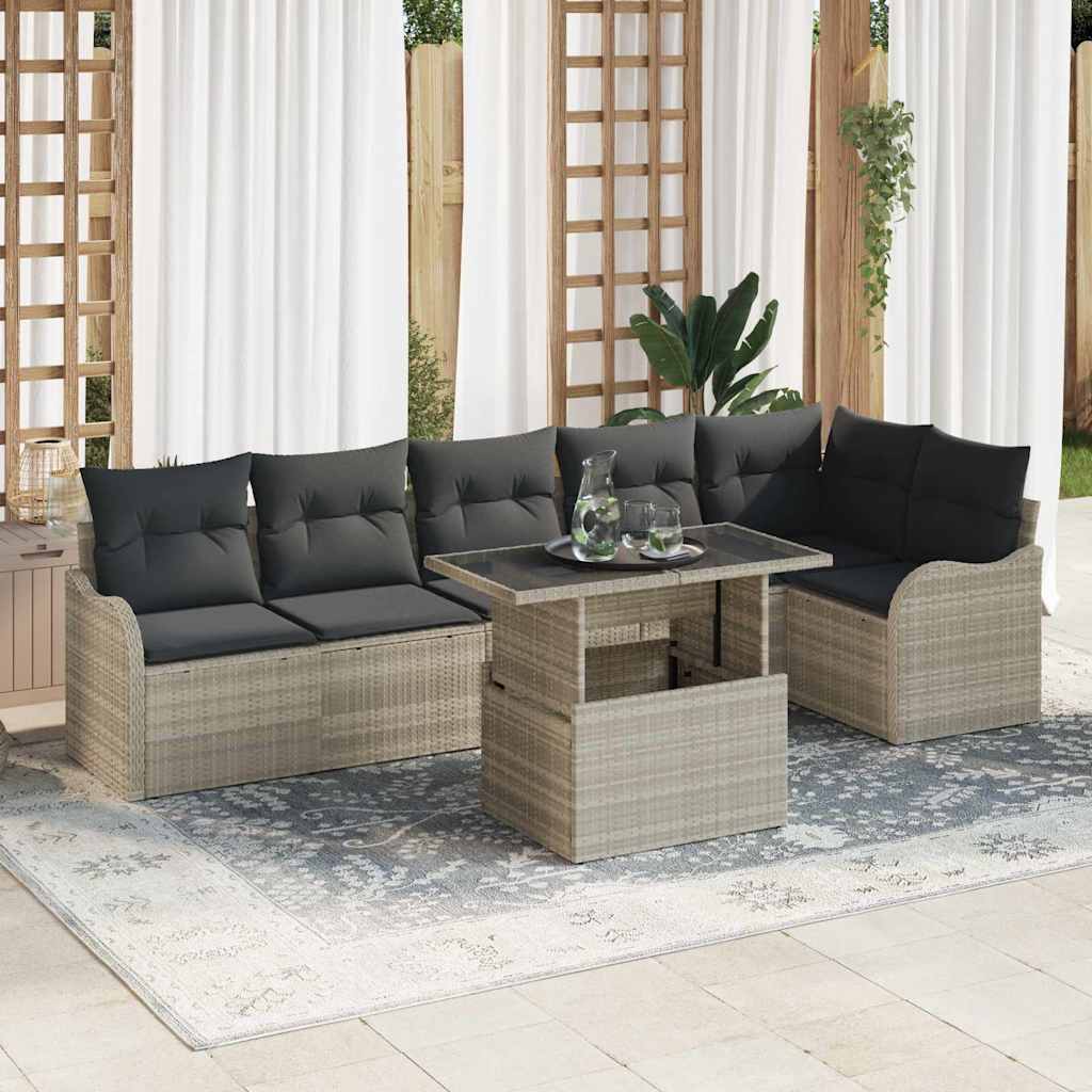 vidaXL Sofa Set mit Kissen 7 pcs Hellgrau Poly Rattan