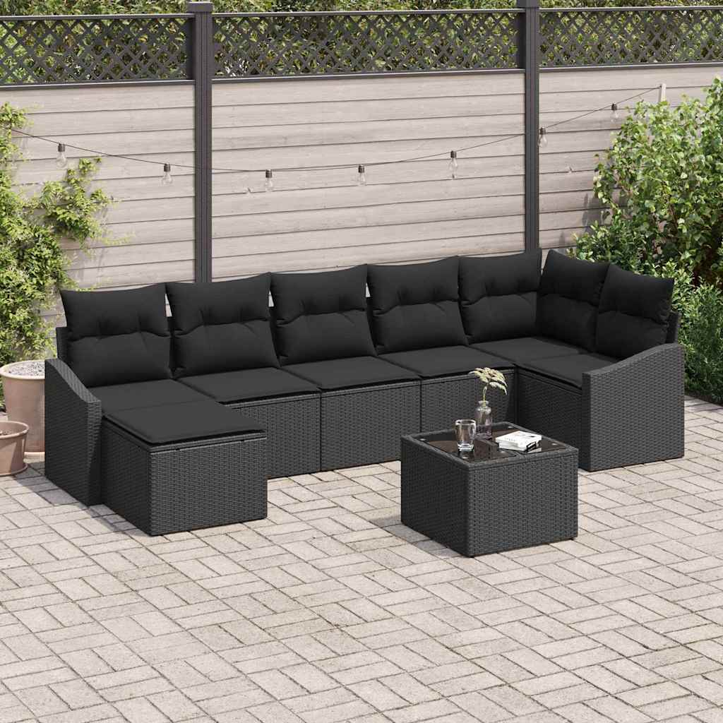 vidaXL Sofa Set mit Kissen 8 pcs Schwarz Poly Rattan