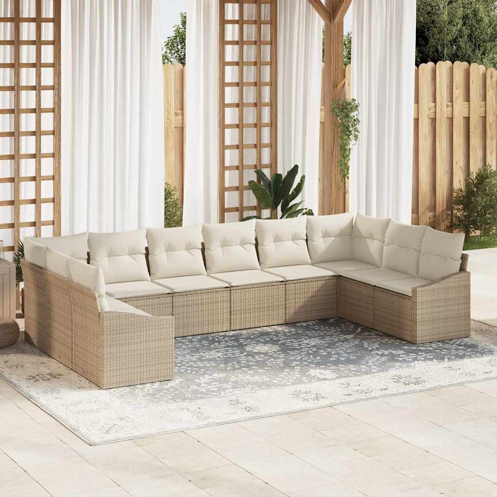 vidaXL Sofa Set mit Kissen 10 pcs Beige Poly Rattan