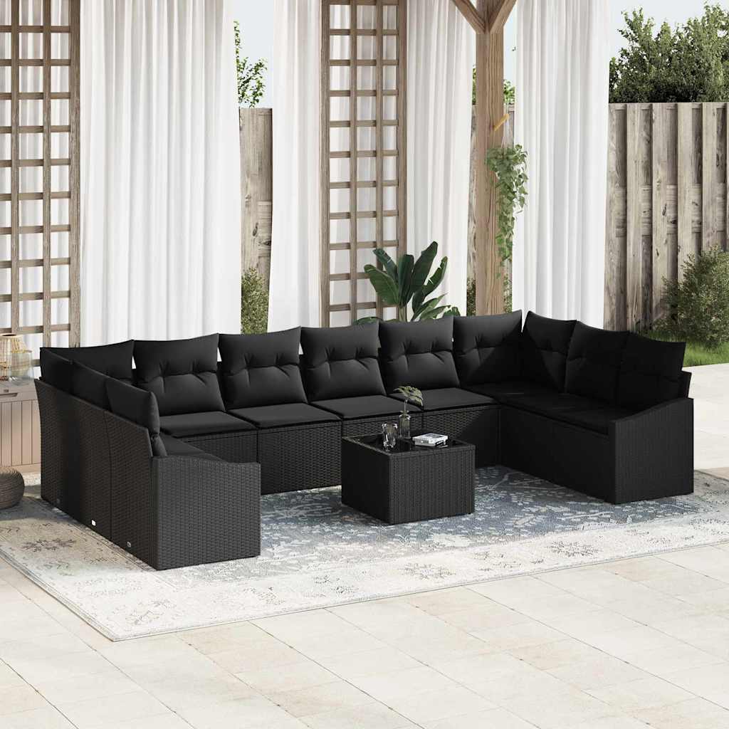 vidaXL Sofa Set mit Kissen 11 pcs Schwarz Poly Rattan