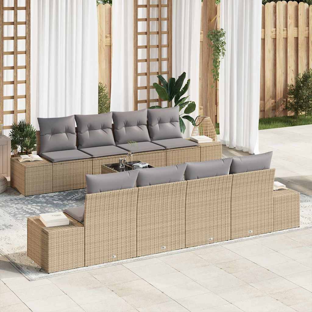 vidaXL Sofa Set mit Kissen 7 pcs Beige und Hellgrau Poly Rattan