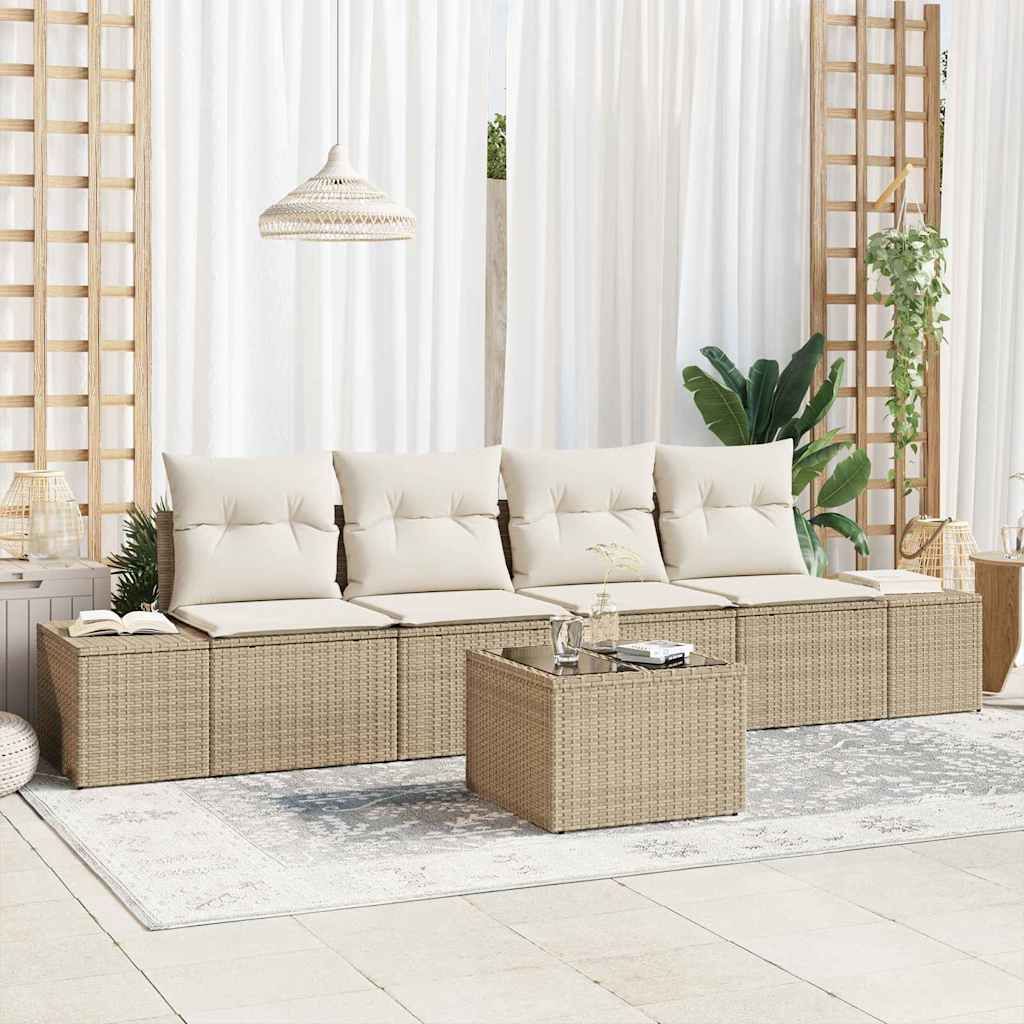 vidaXL Sofa Set mit Kissen 5 pcs Beige und Creme Poly-Rattan