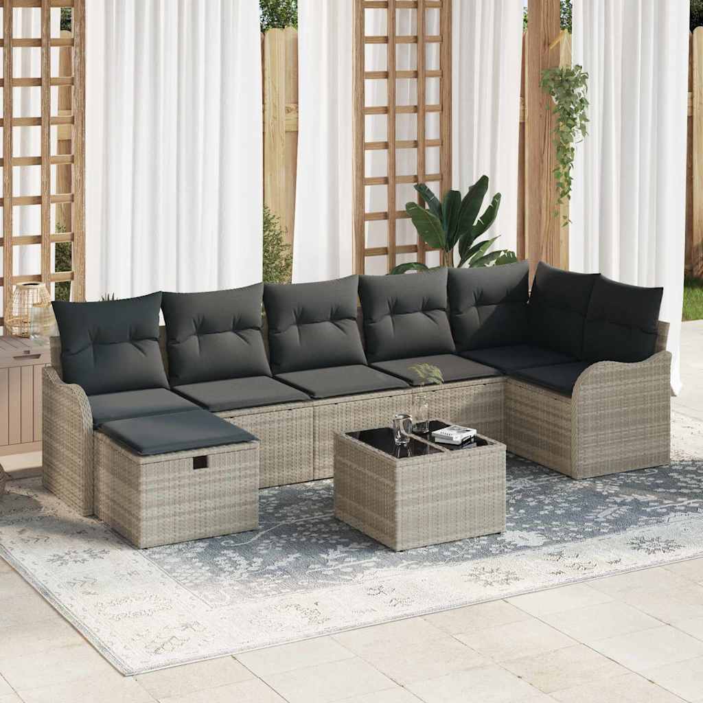 vidaXL Sofa Set mit Kissen mit Speicher 8 pcs Hellgrau Poly-Rattan