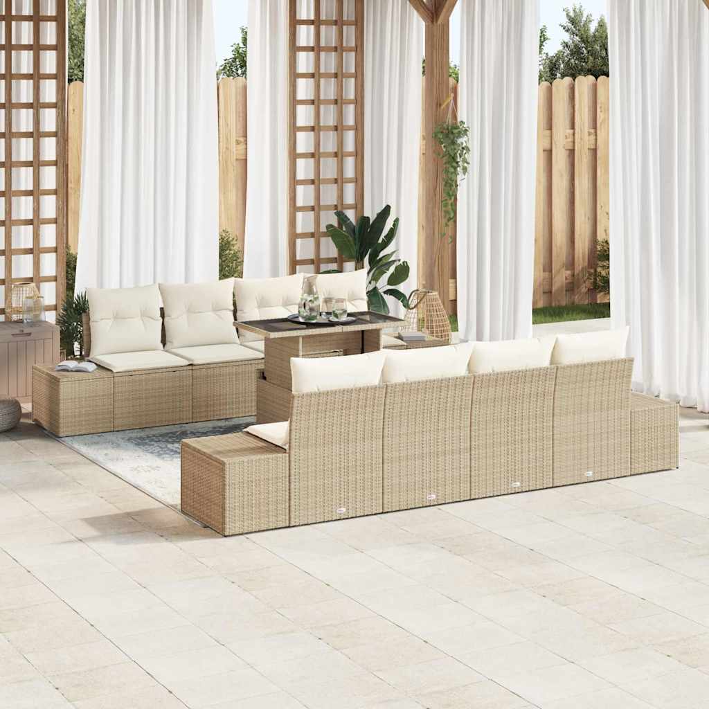vidaXL Sofa Set mit Kissen 7 pcs Beige und Creme Poly-Rattan