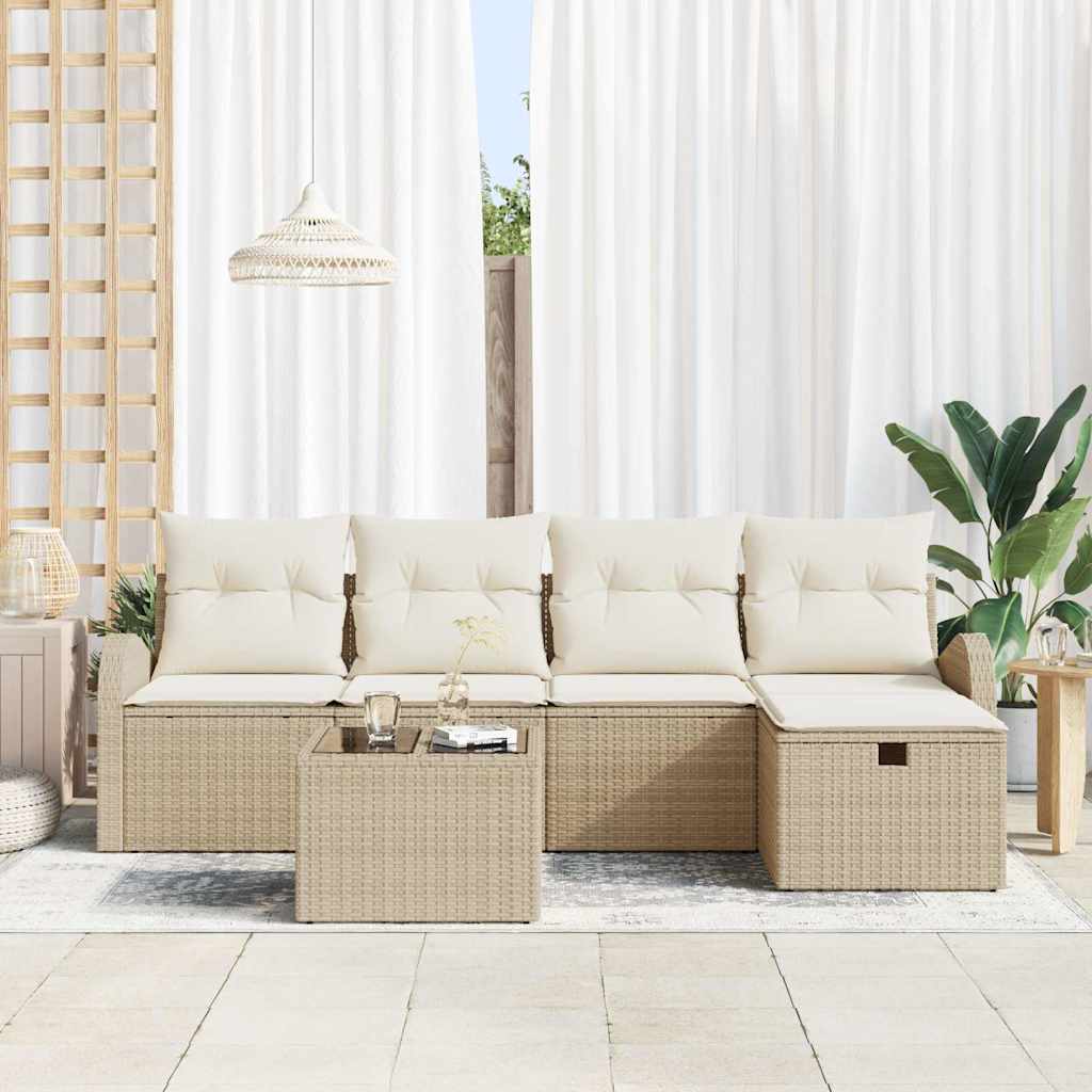 vidaXL Sofa Set mit Kissen mit Speicher Beige und Creme Poly-Rattan