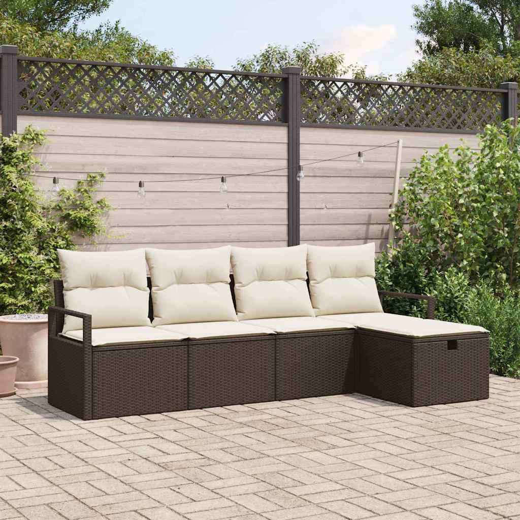 vidaXL Sofa Set mit Kissen mit Speicher Braun und Creme Poly-Rattan