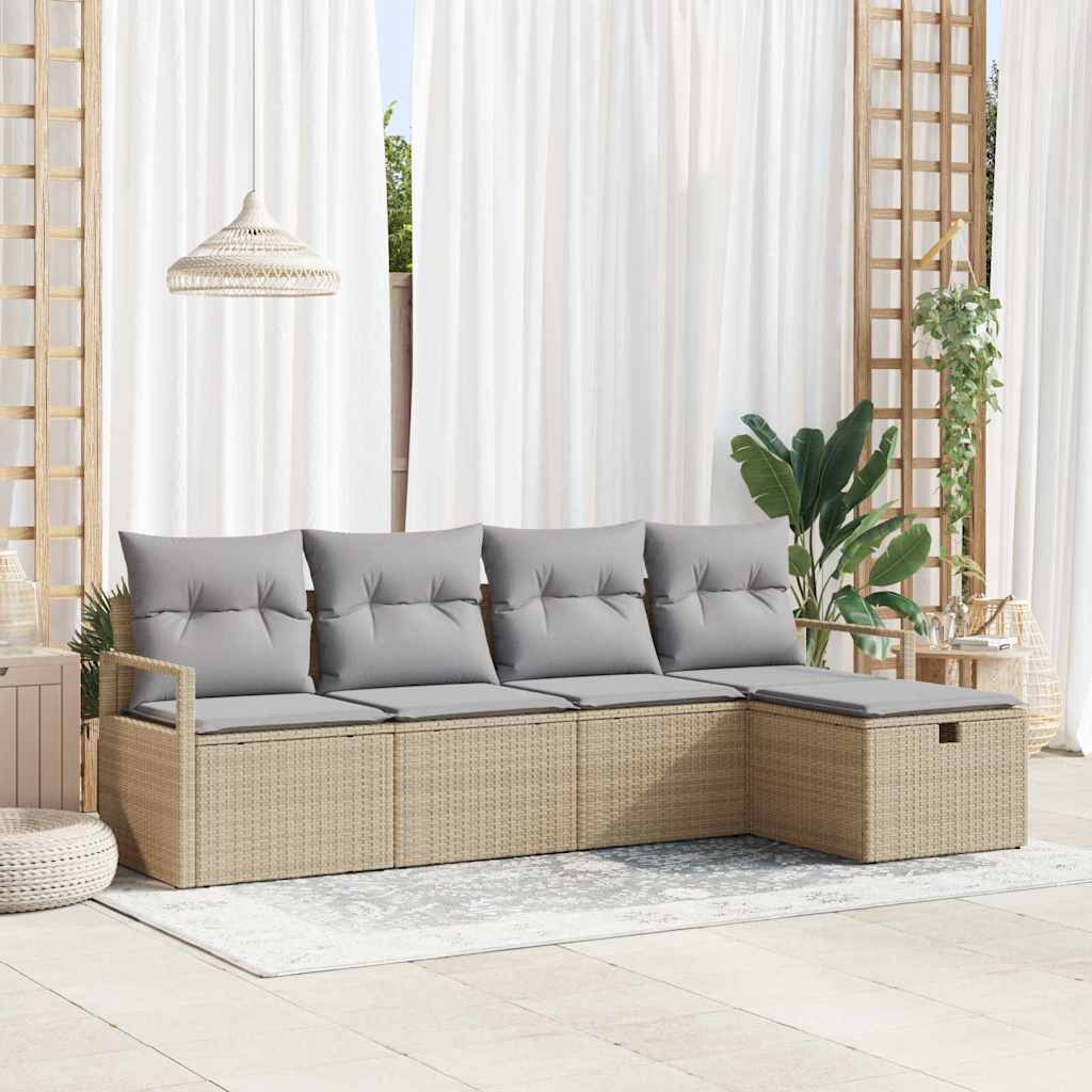 vidaXL Sofa Set mit Kissen 5 pcs Beige und Hellgrau Poly-Rattan