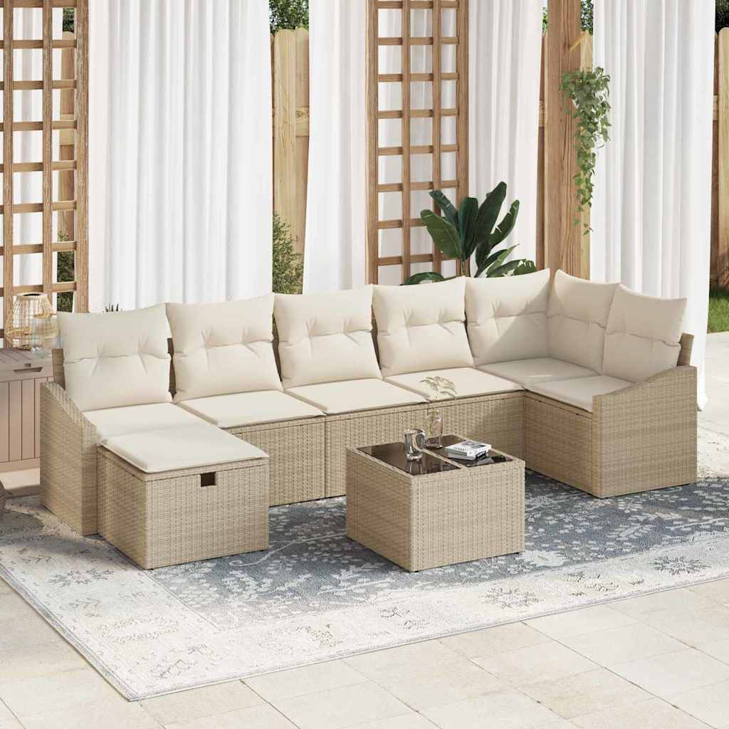 vidaXL Sofa Set mit Kissen mit Speicher Beige Poly-Rattan