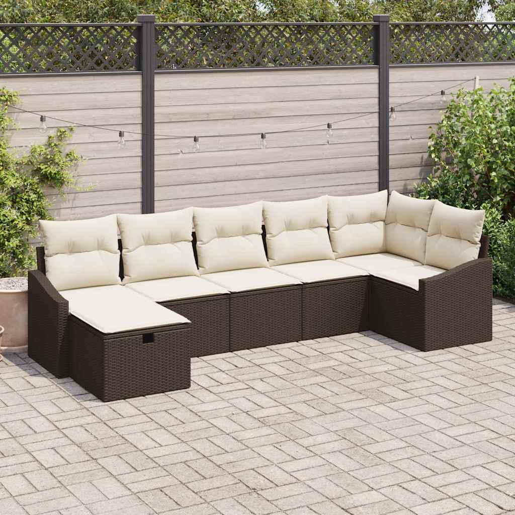 vidaXL Sofa Set mit Kissen mit Speicher Braun Poly-Rattan