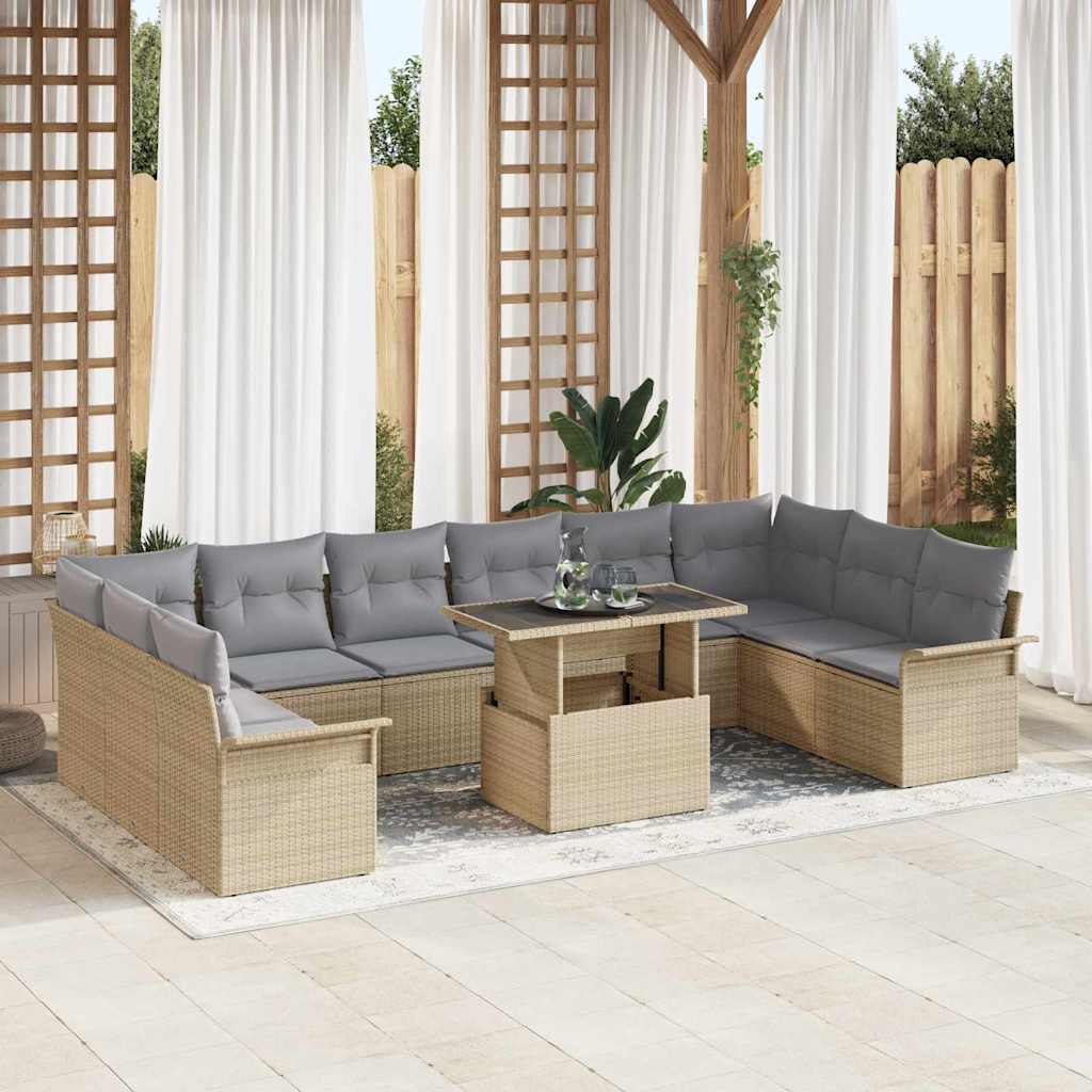 vidaXL Sofa Set mit Kissen 11 pcs Beige Poly-Rattan