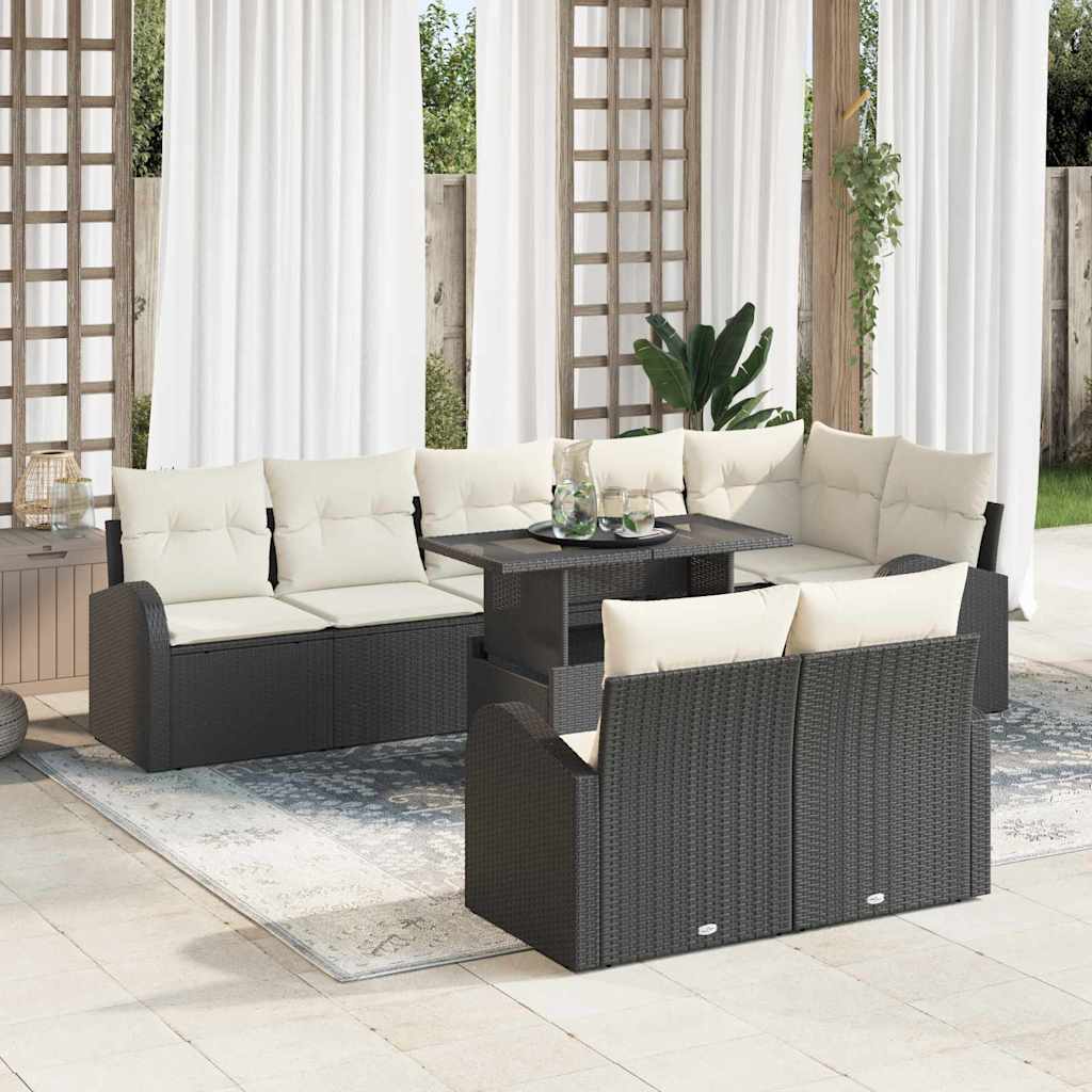 vidaXL Sofa Set mit Kissen 9 pcs Schwarz und Creme Poly-Rattan