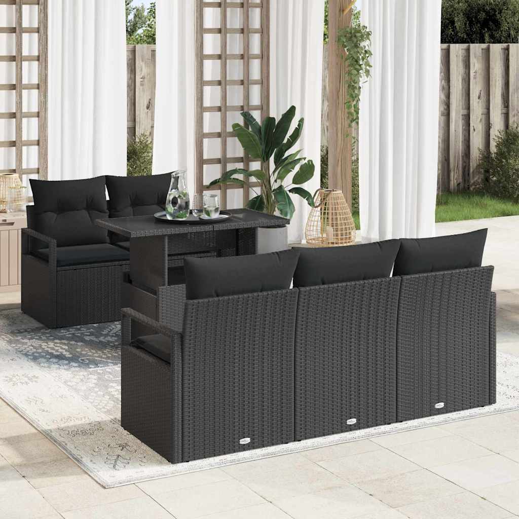 vidaXL Sofa Set mit Kissen 6 pcs Schwarz Poly-Rattan
