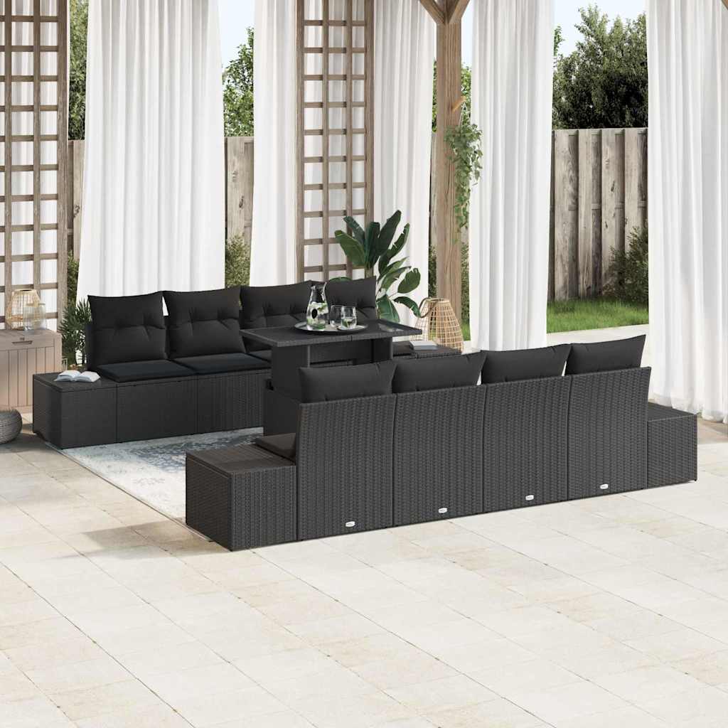 vidaXL Sofa Set mit Kissen 7 pcs Schwarz Poly-Rattan
