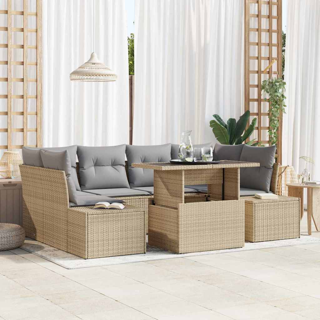 vidaXL Sofa Set mit Kissen 7 pcs Beige und Hellgrau Poly-Rattan