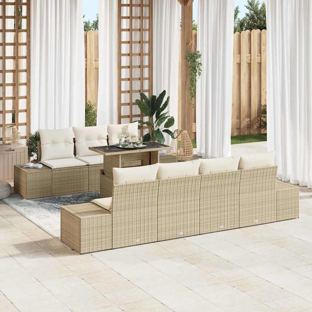 vidaXL Sofa Set mit Kissen 8 pcs Beige und Creme Poly-Rattan