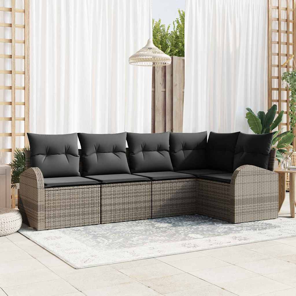 vidaXL Sofa Set mit Kissen mit Speicher 5 pcs Grau Poly-Rattan