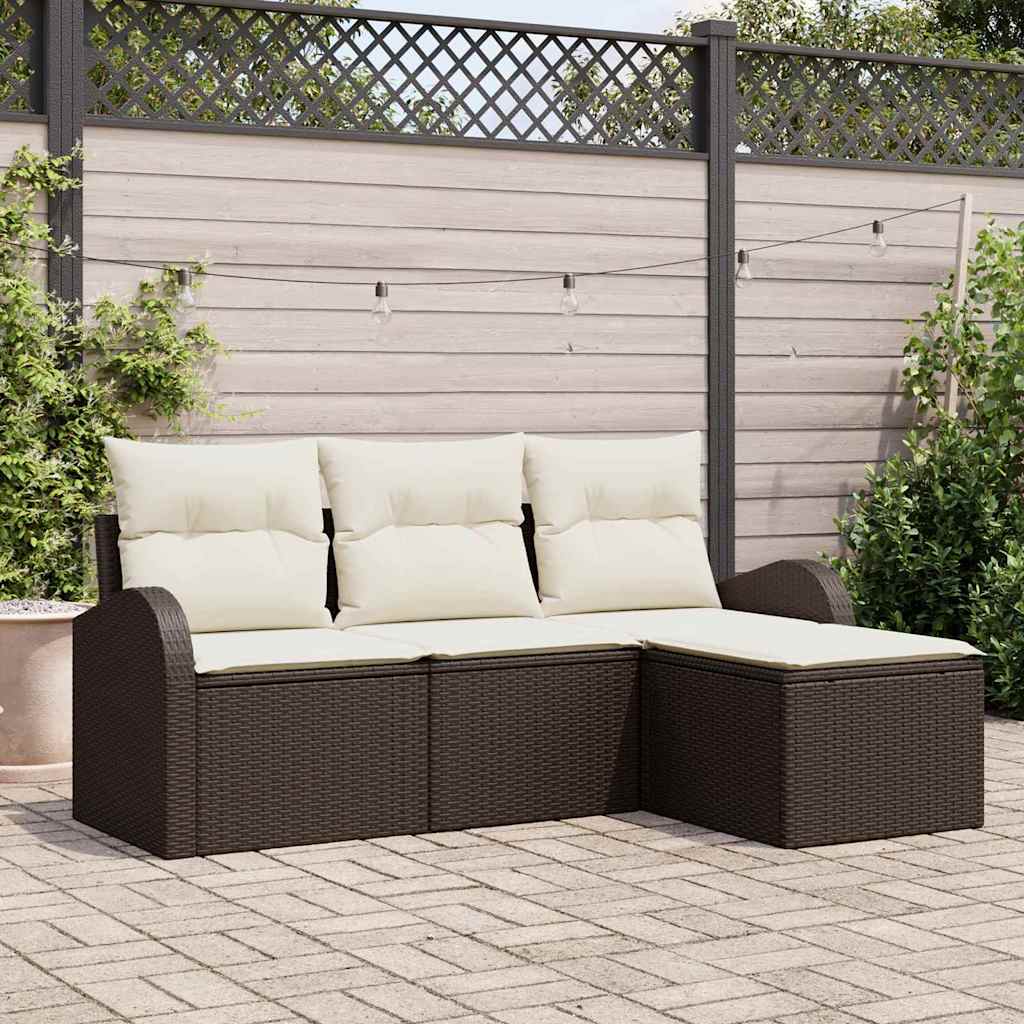 vidaXL Sofa Set mit Kissen 4 pcs Braun und Weiß Poly-Rattan