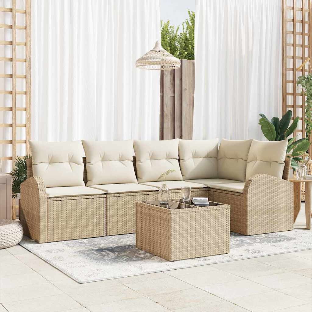 vidaXL Sofa Set mit Kissen 6 pcs Beige und Weiß Poly-Rattan