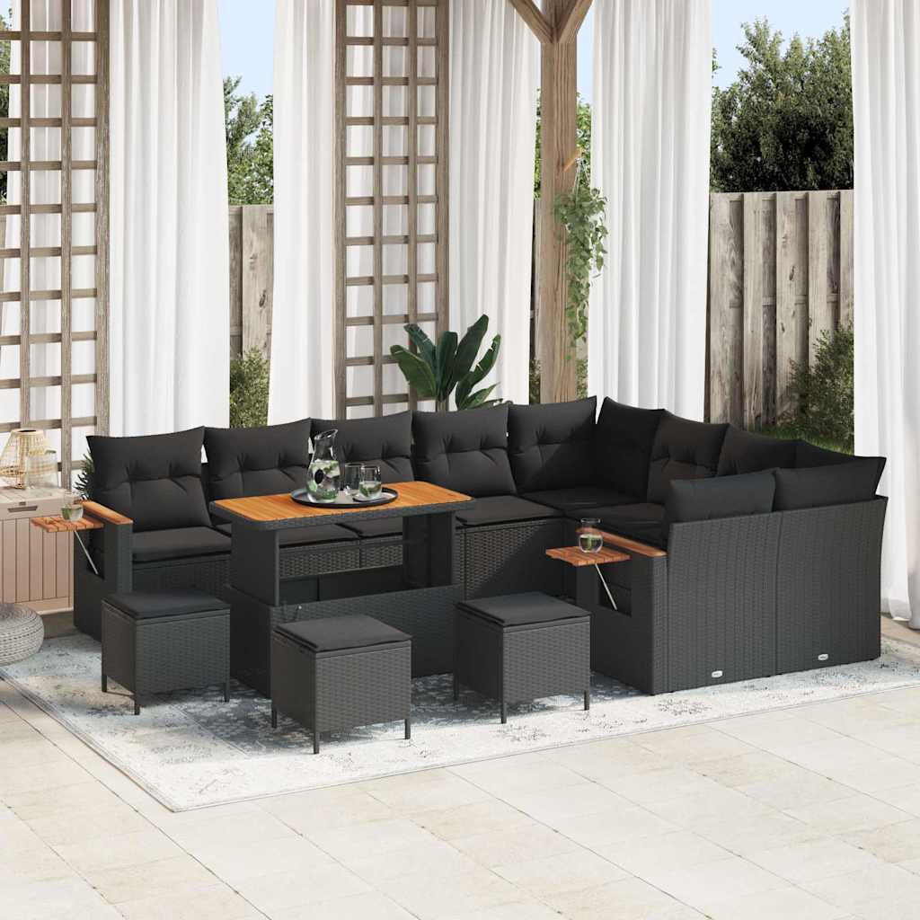 vidaXL Garten-Sofa-Set mit Kissen 13 pcs Schwarz 110 x 55 x 71 cm