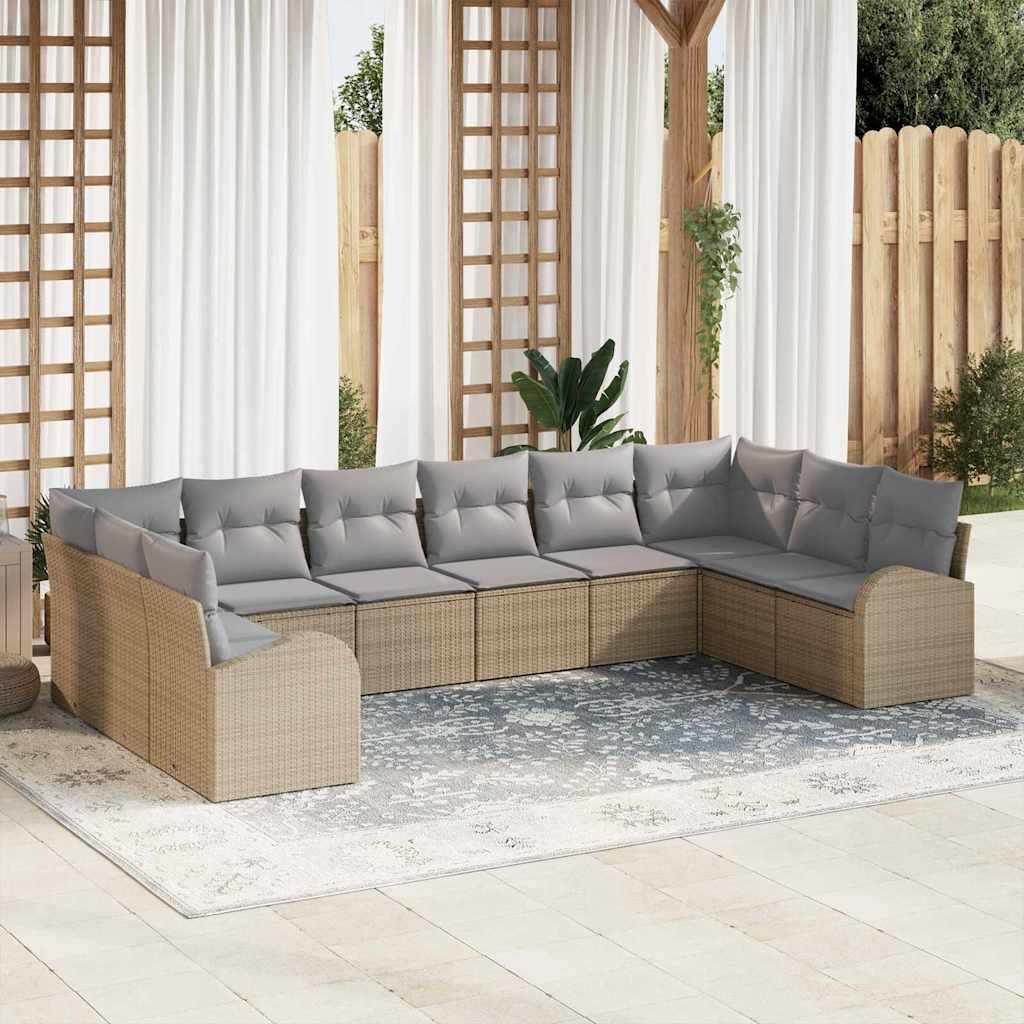 vidaXL Sofa Set mit Kissen 10 pcs Beige und Hellgrau Poly-Rattan