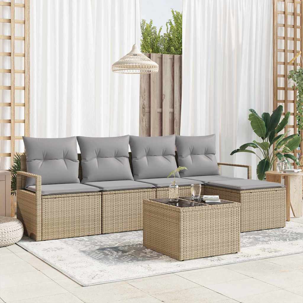 vidaXL Sofa Set mit Kissen 6 pcs Beige und Hellgrau Poly-Rattan