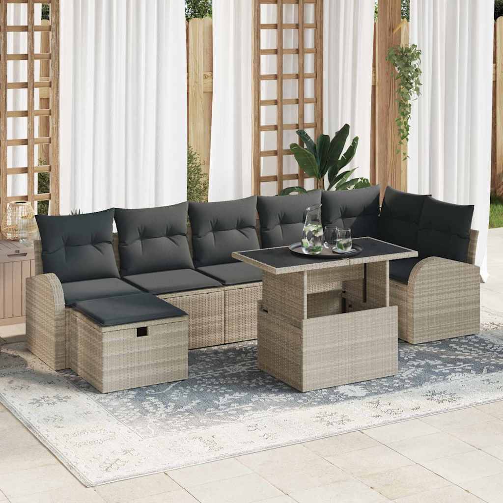vidaXL Garten-Sofa-Set mit Kissen 8 pcs Hellgrau Poly Rattan