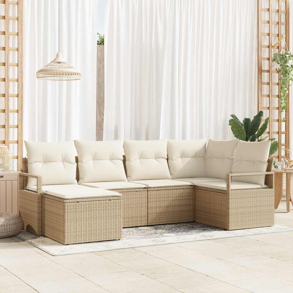 vidaXL Sofa Set mit Kissen 6 pcs Beige und Creme Poly-Rattan