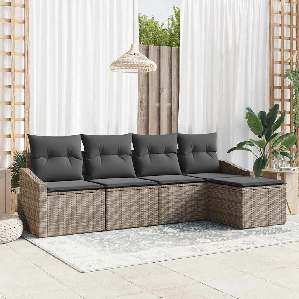 vidaXL Sofa Set mit Kissen mit Speicher 5 pcs Grau Poly-Rattan