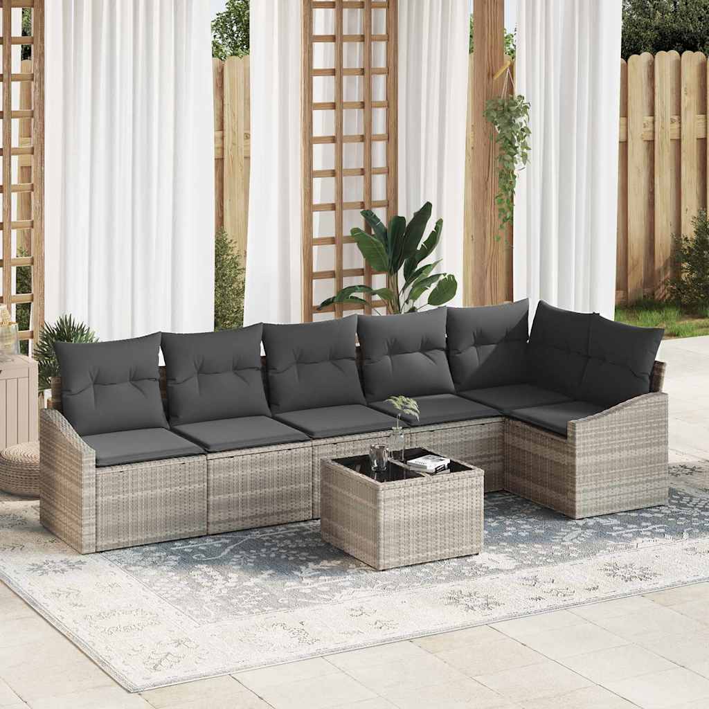 vidaXL Sofa Set mit Kissen mit Speicher 7 pcs Hellgrau Poly-Rattan