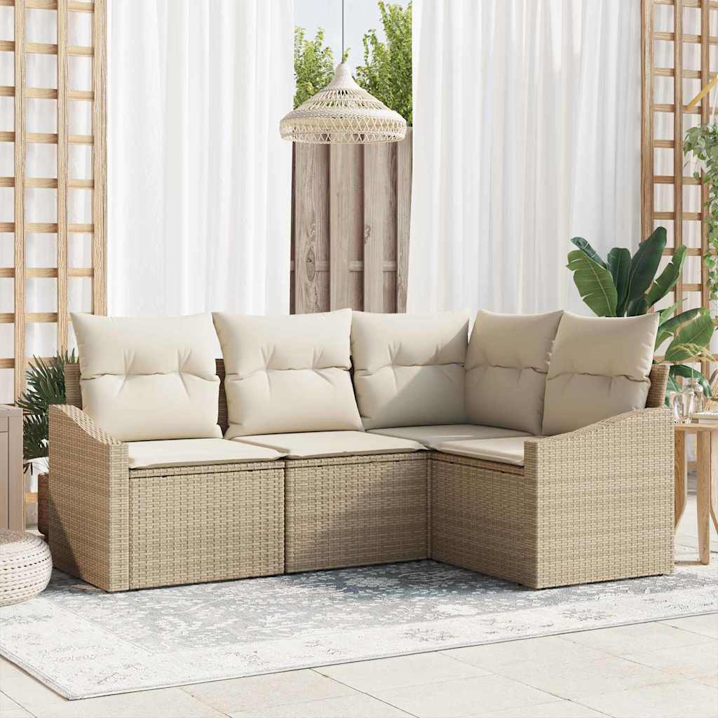 vidaXL Sofa Set mit Kissen 4 pcs Beige und Creme Poly-Rattan