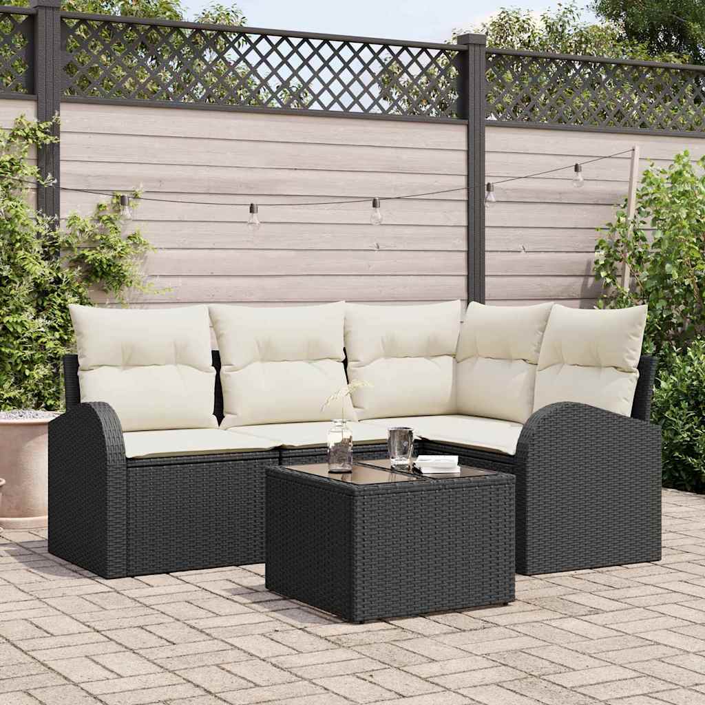 vidaXL Sofa Set mit Kissen 5 pcs Schwarz und Weiß Poly-Rattan