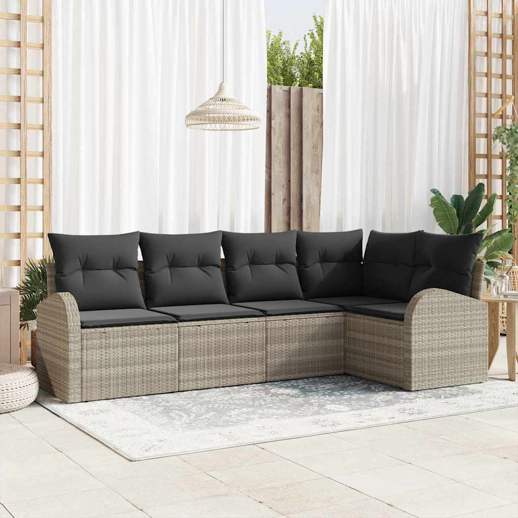 vidaXL Sofa Set mit Kissen mit Speicher 5 pcs Hellgrau Poly-Rattan