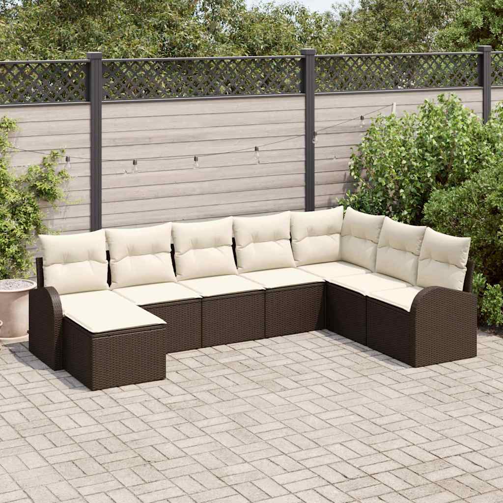 vidaXL Sofa Set mit Kissen 8 pcs Braun und Weiß Poly-Rattan
