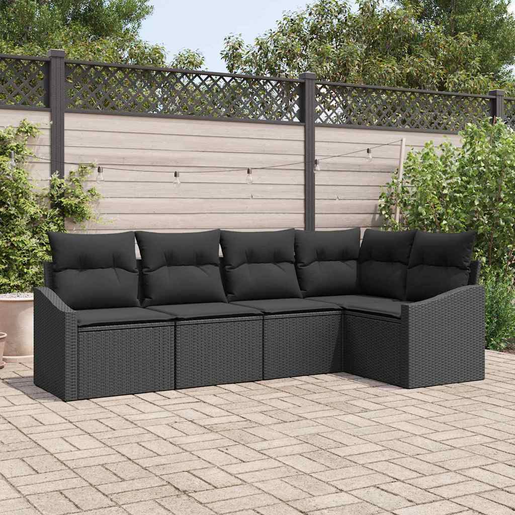 vidaXL Sofa Set mit Kissen mit Speicher 5 pcs Schwarz Poly-Rattan