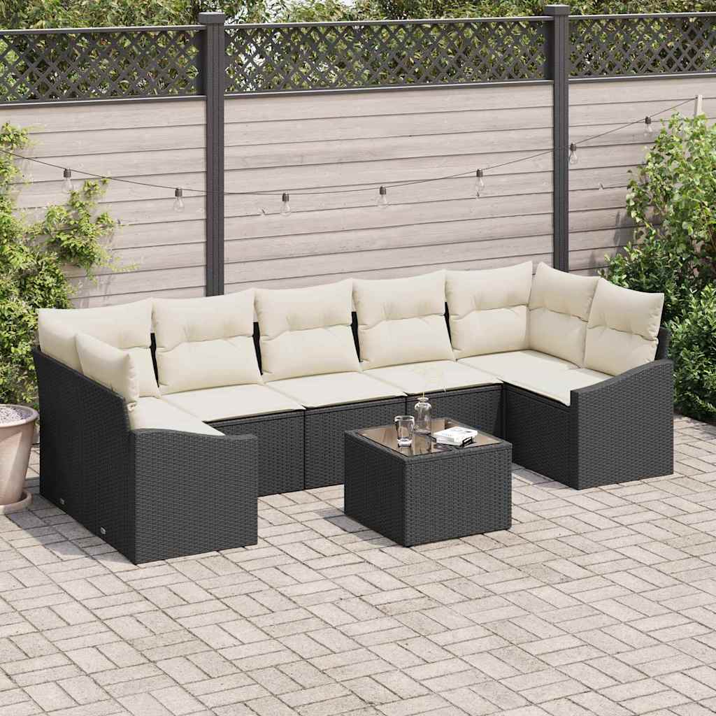 vidaXL Sofa Set mit Kissen 8 pcs Schwarz und Creme Poly-Rattan