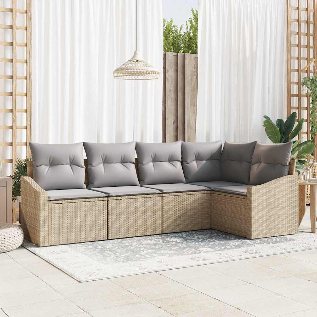 vidaXL Sofa Set mit Kissen 5 pcs Beige und Hellgrau Poly-Rattan
