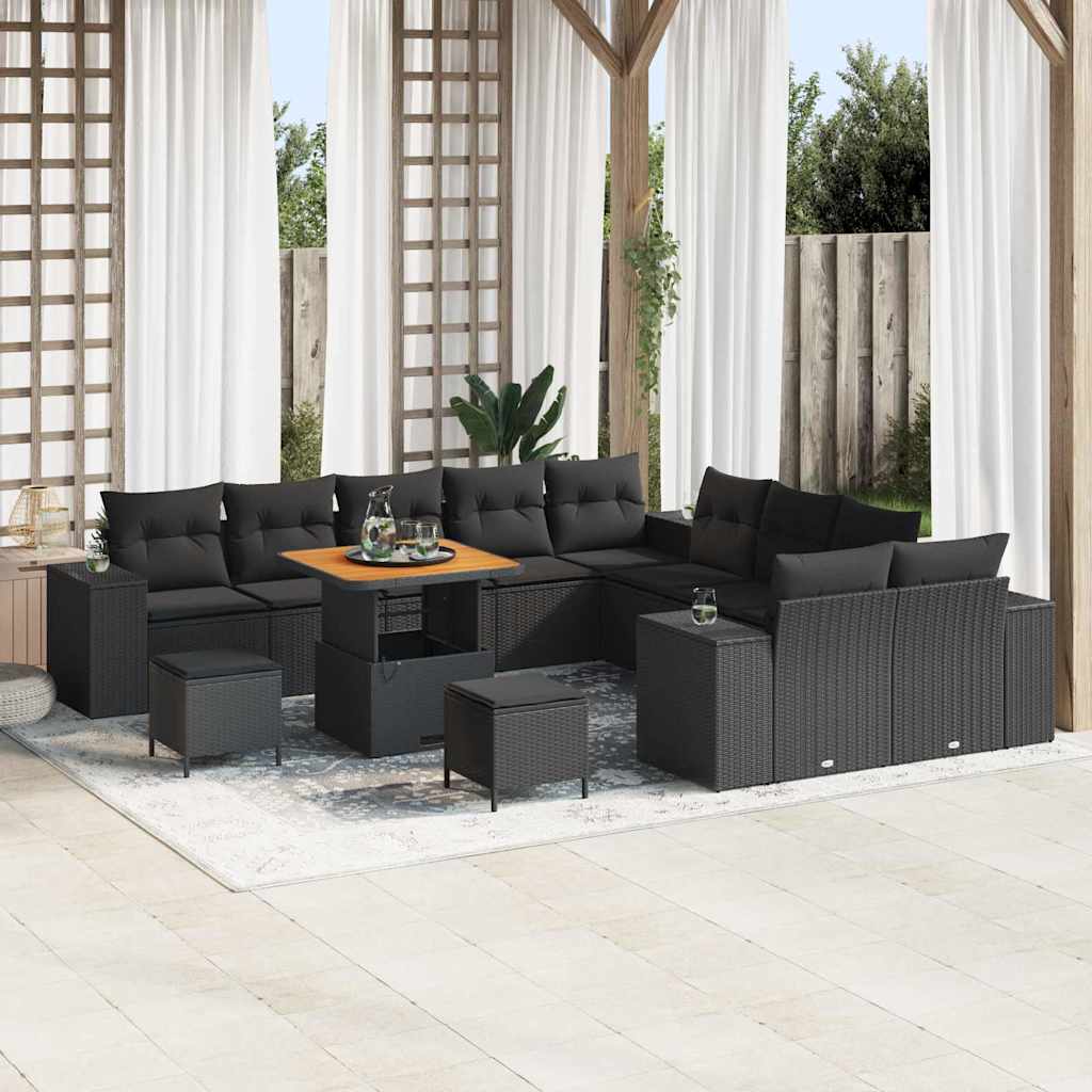 vidaXL Garten-Sofa-Set mit Kissen 13 pcs Schwarz 80 x 80 x 71 cm