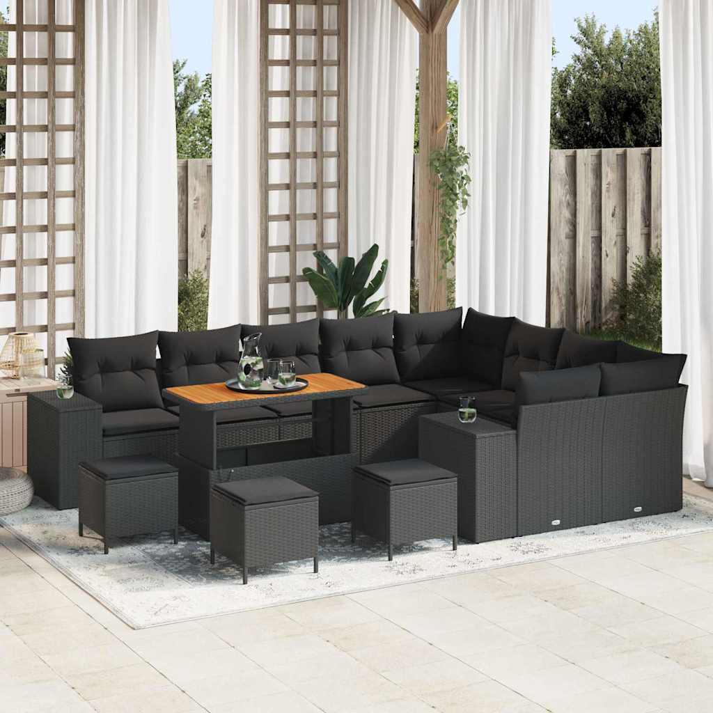 vidaXL Garten-Sofa-Set mit Kissen 13 pcs Schwarz 110 x 55 x 71 cm