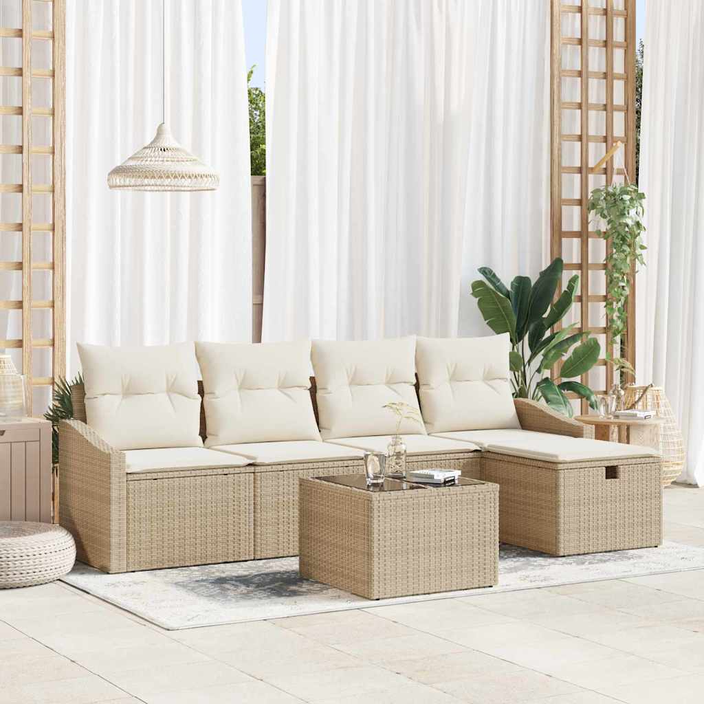 vidaXL Sofa Set mit Kissen mit Speicher Beige Poly-Rattan