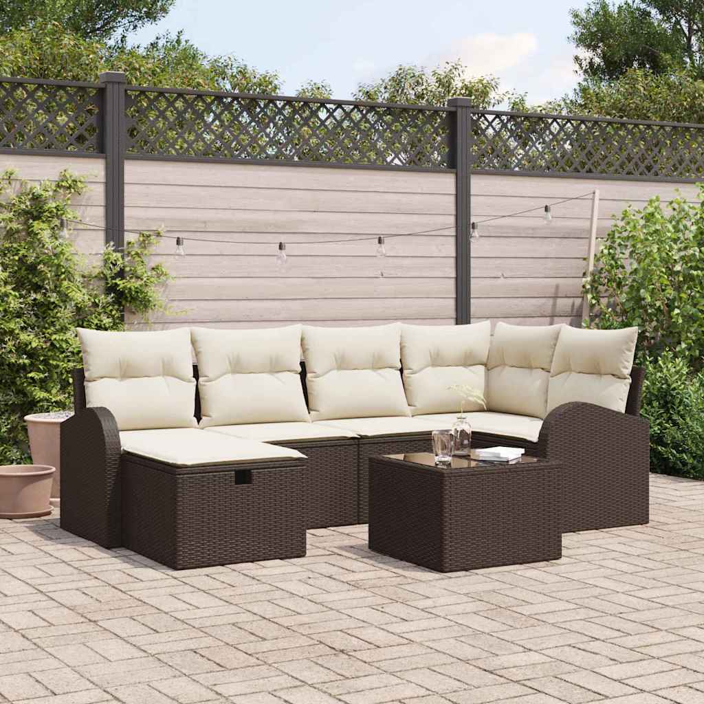 vidaXL Sofa Set mit Kissen mit Speicher Braun und Creme Poly-Rattan