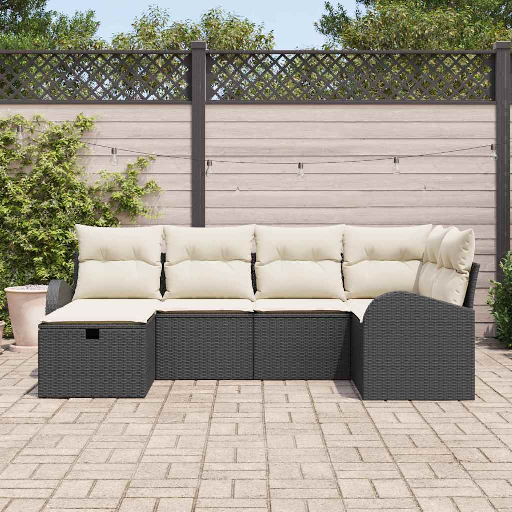 vidaXL Sofa Set mit Kissen mit Speicher Schwarz und Creme Poly-Rattan - Image 3