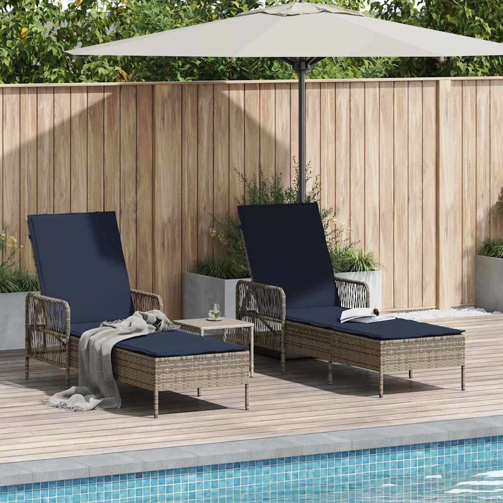 vidaXL Sonnenliege mit Kissen 2 pcs Grau 35 x 35 x 32cm Poly-Rattan