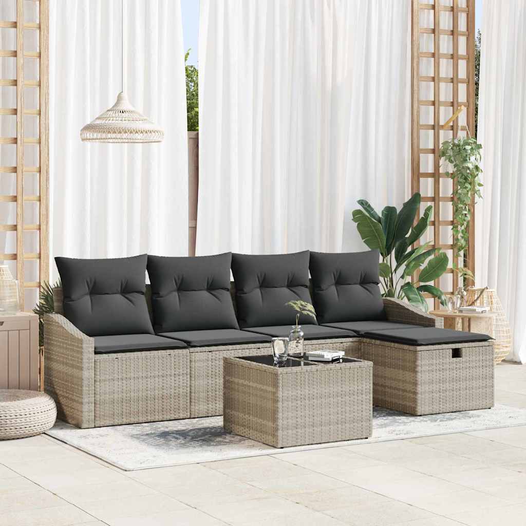 vidaXL Sofa Set mit Kissen mit Speicher Hellgrau Poly-Rattan