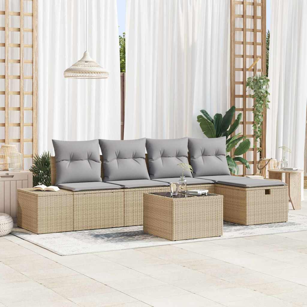 vidaXL Sofa Set mit Kissen 5 pcs Poly-Rattan