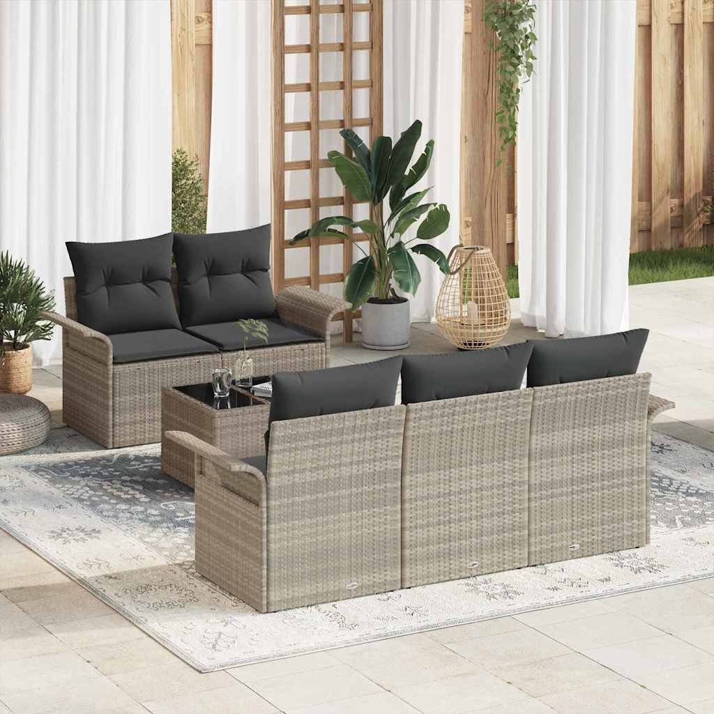 vidaXL Sofa Set mit Kissen 6 pcs Hellgrau Poly-Rattan