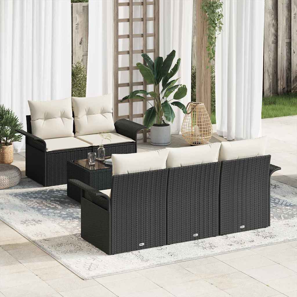 vidaXL Sofa Set mit Kissen 6 pcs Schwarz Poly-Rattan