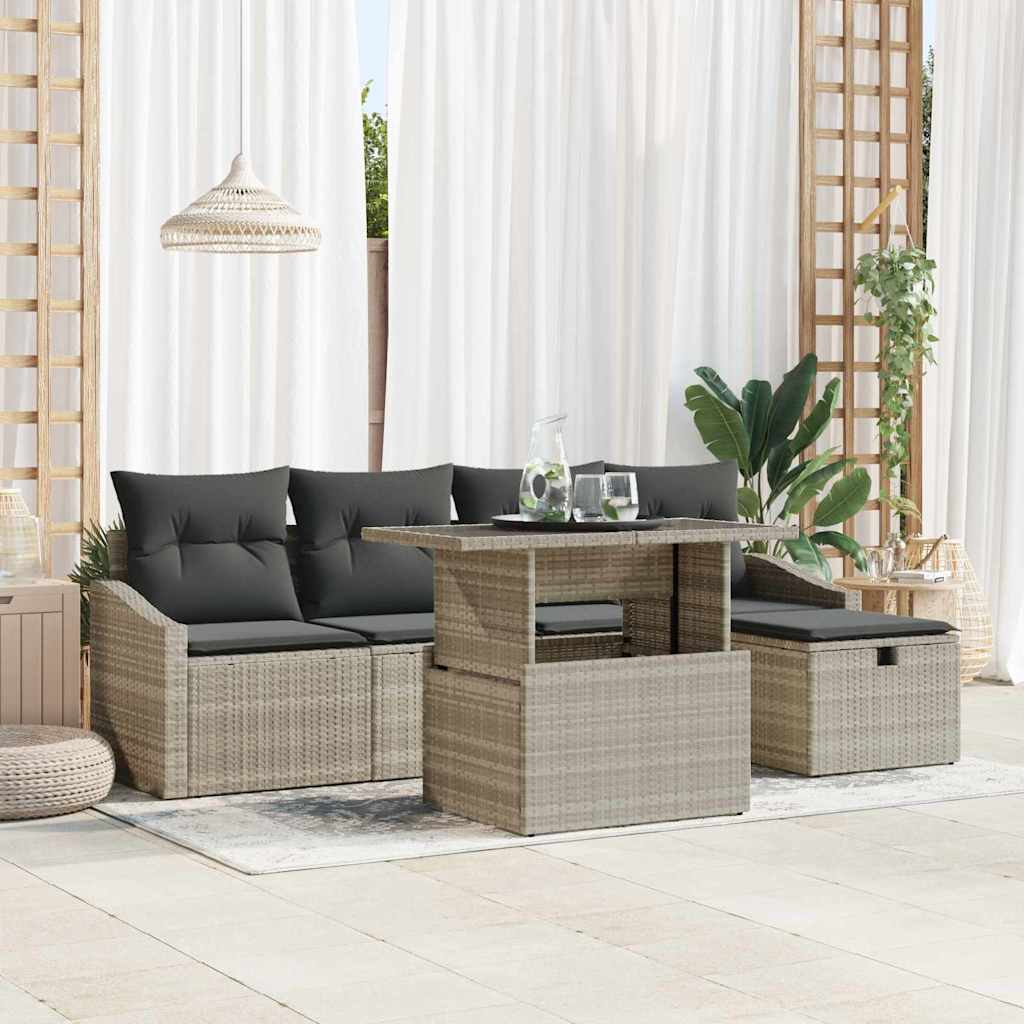 vidaXL Garten-Sofa-Set 6 pcs Hellgrau Poly-Rattan