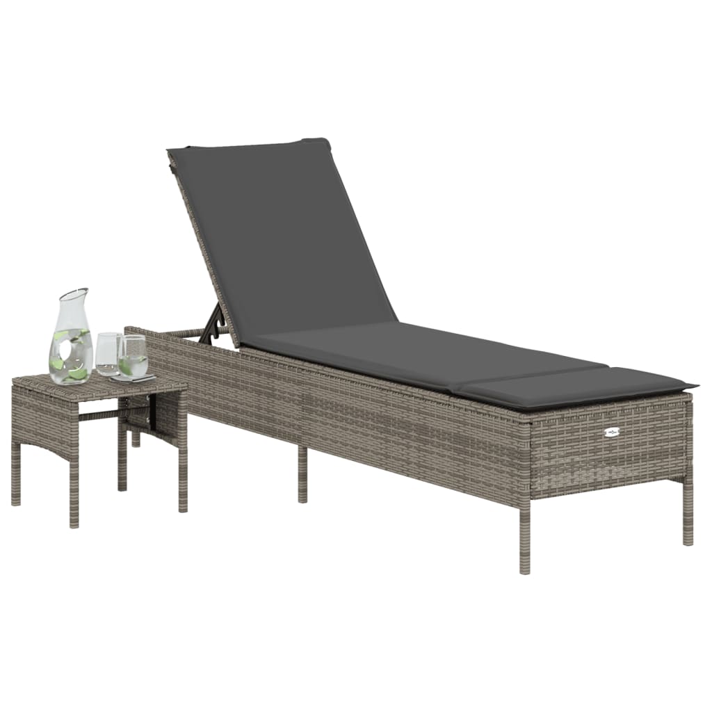 vidaXL Sonnenliege mit Tisch und Auflage Grau Poly Rattan - Image 3