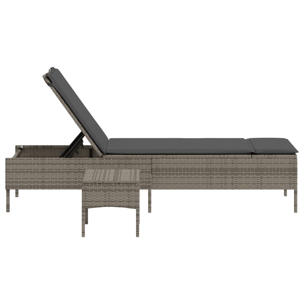 vidaXL Sonnenliege mit Tisch und Auflage Grau Poly Rattan - Image 5